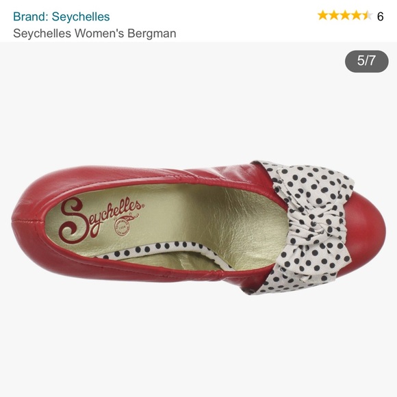 Seychelles Bergman red leather high heels with blk/white polka dot bows, sz 8.5 - Picture 10 of 11